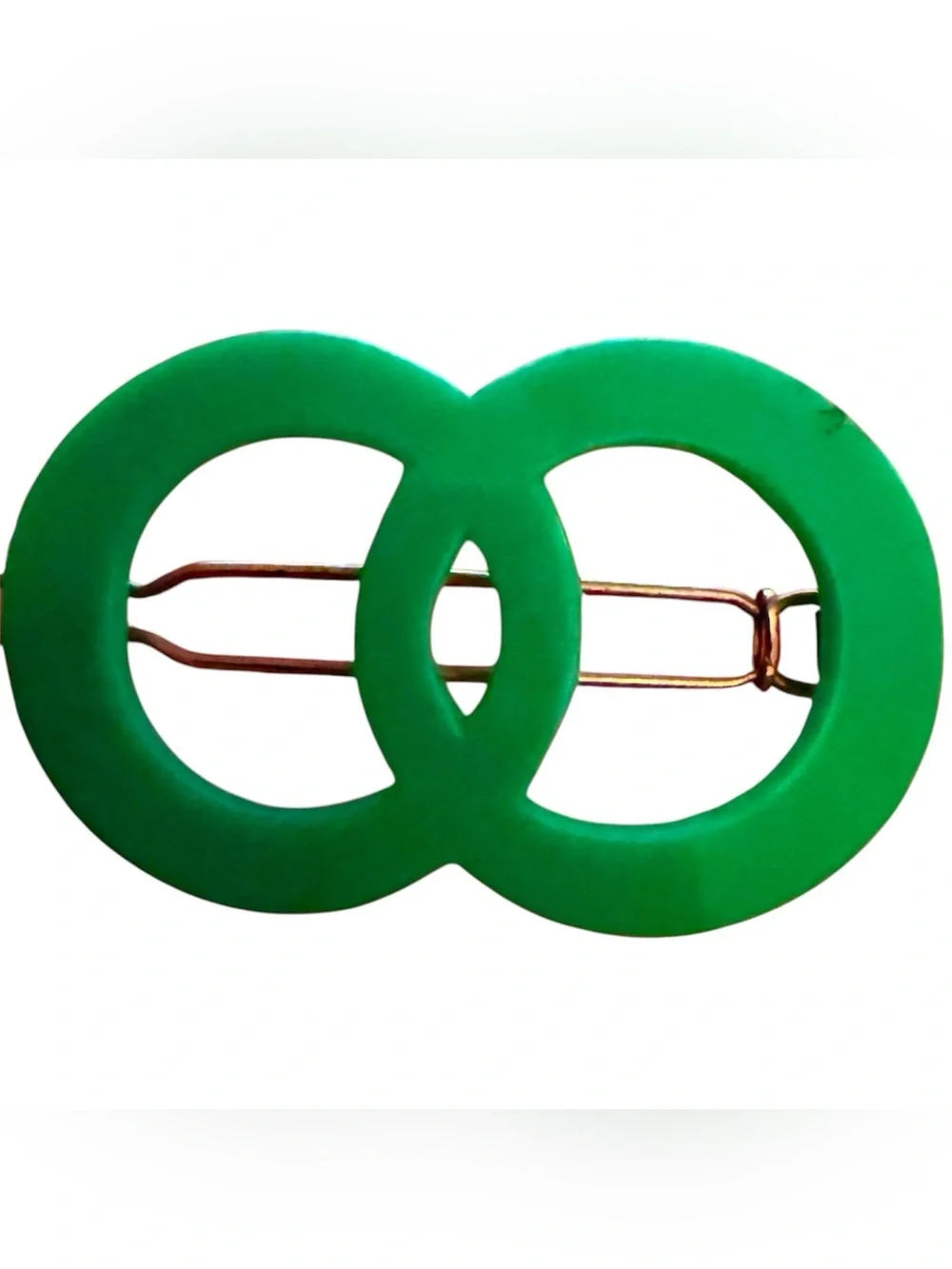 1960’s Mod Green Barrette , Double Circle Design in Kelly Green, Made in France